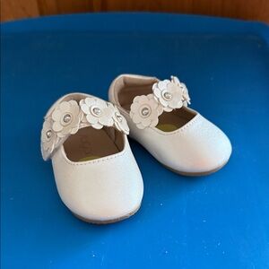 Sugar Cream Baby Shoes with Floral Accents